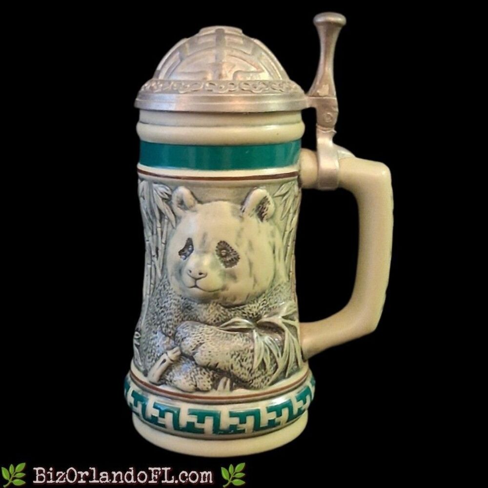 VINTAGE: Avon Endangered Species Giant Panda Stein Relief Design & Pewter Lid